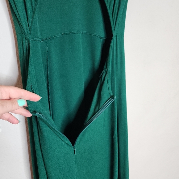 Reformation Gavin Emerald Green Dress Open Back Cap Sleeve Slit Midi Size 12 - Picture 10 of 16